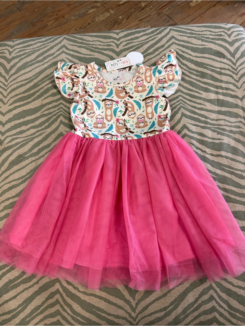 Petit Lem Pink Sloth Tulle Party Dress for Kids